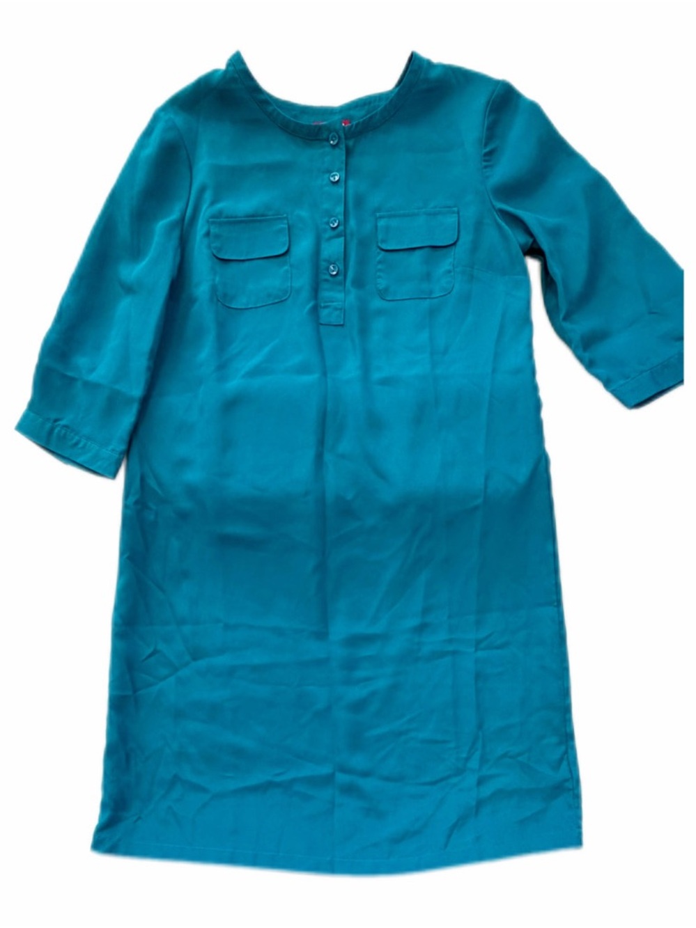 Merona Shift Tunic Dress Womens Small Teal 3/4 Sleeve Button Pocket NWT